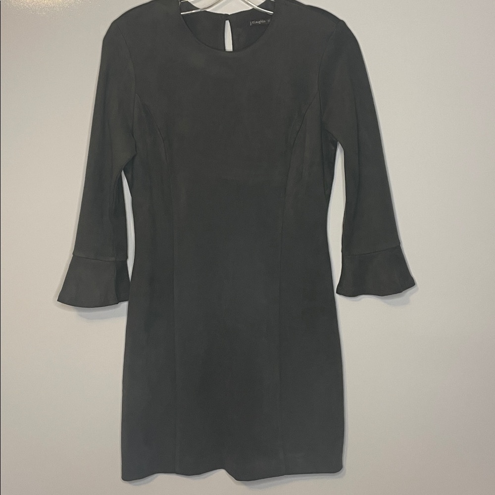 J. McLaughlin Women’s XS Olive Green Suede-Feel Sleeved Dress Dark Academia
